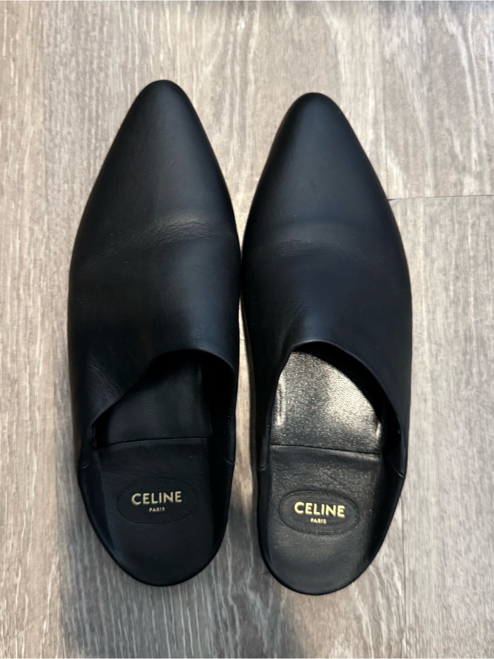 Celine Black Leather Pointed Slip-On Mules